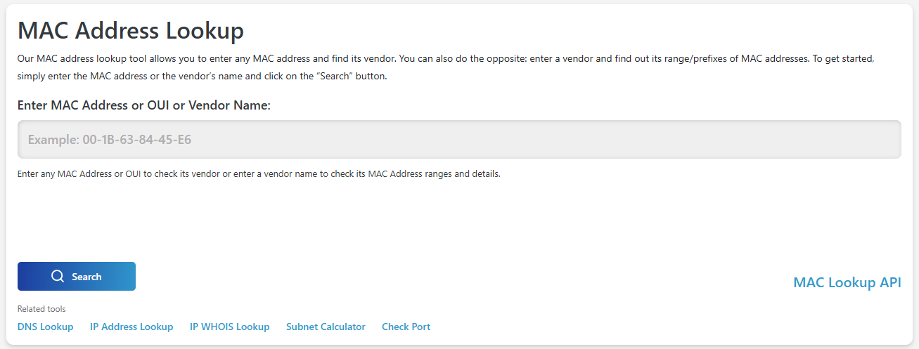 MAC Address Lookup
